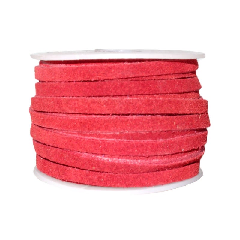 Cords Craft, 4mm Genuine Suede Leather Cords for Necklace, Bracelet, Choker and DIY Crafts, Leather Lace Flat Cord, String Thread Velvet Cord, Roll of 10 Meters (10.93 Yards, Red) - Image 1